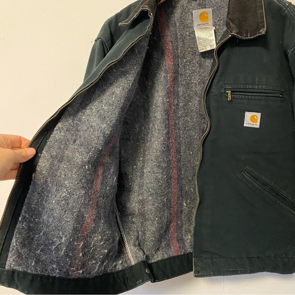 Vintage Carhartt Detroit Jacket Blanket Lined Forrest Green USA Mens 42R M / L - Picture 13 of 14